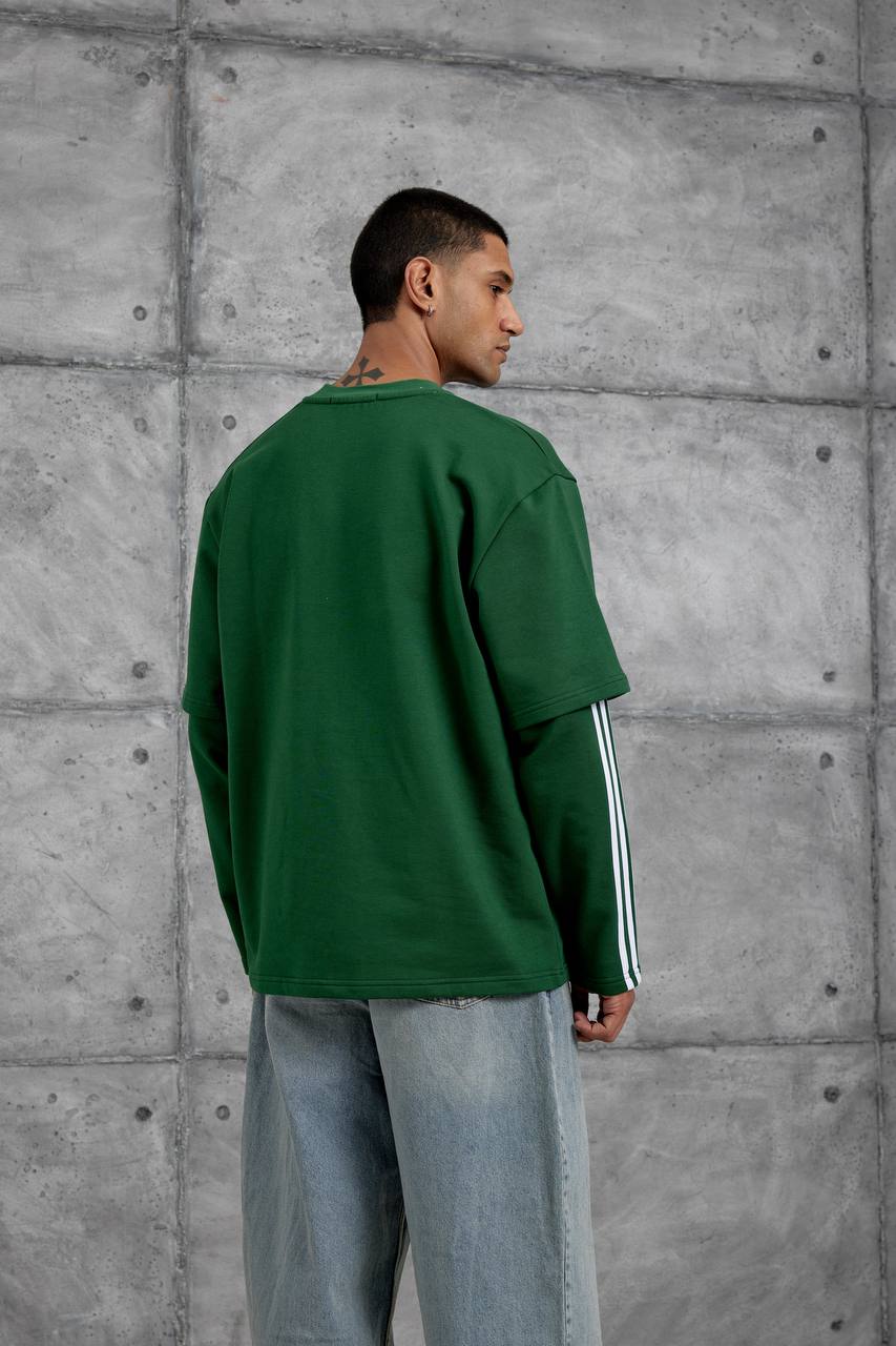 Oversized "404" Graphic T-Shirt – Layered Three-Stripe Long Sleeve